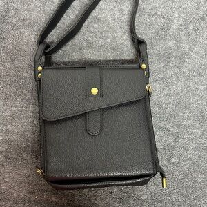 Elegant Black Crossbody Bag with Gold Details